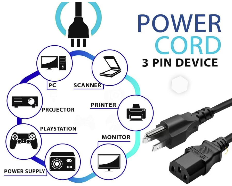 AC Power 300V 18AWG 3C ยาว 2 เมตร 0.824sq.mm. สาย AC สายต่อคอมพิวเตอร์ PC Computer Power Cord