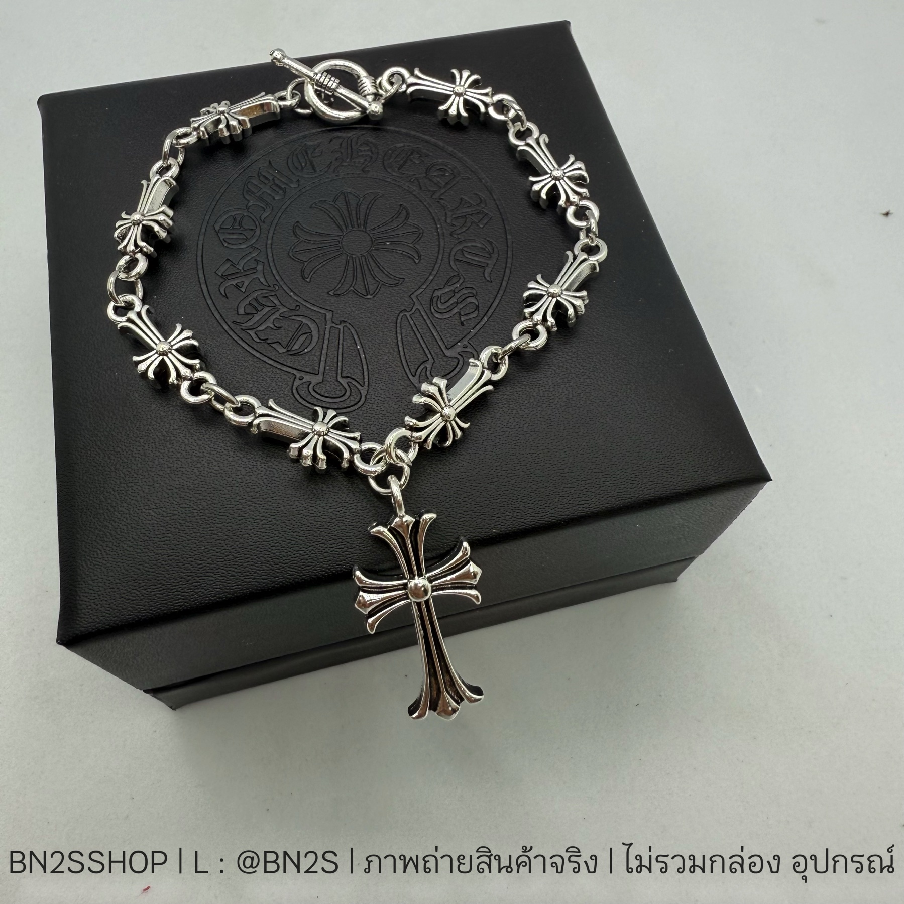 สร้อยแขนผู้ชาย Chrome Heart Babyfat จี้กางเขน อะไหล่เงินรมดำ งานสวย 1:1 มาพร้อมซองซิปล็อคงานแบรนด์ พร้อมส่งในไทย