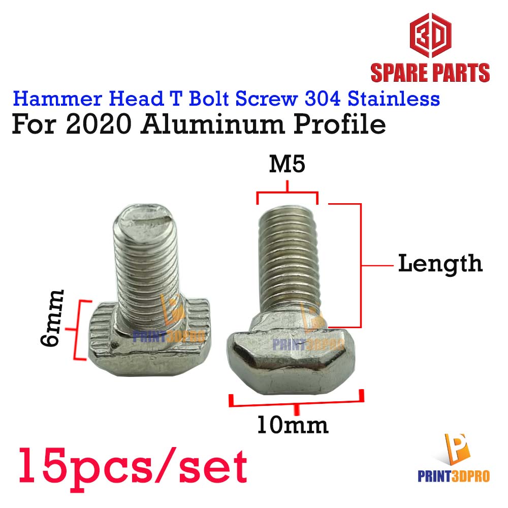 Hammer Head T Bolt Screw For Aluminium Profile 2020 Series M5 , M5 304 Stanless Steel 15pcs/set สกรูสำหรับ อลูมินัมโปรไฟล์