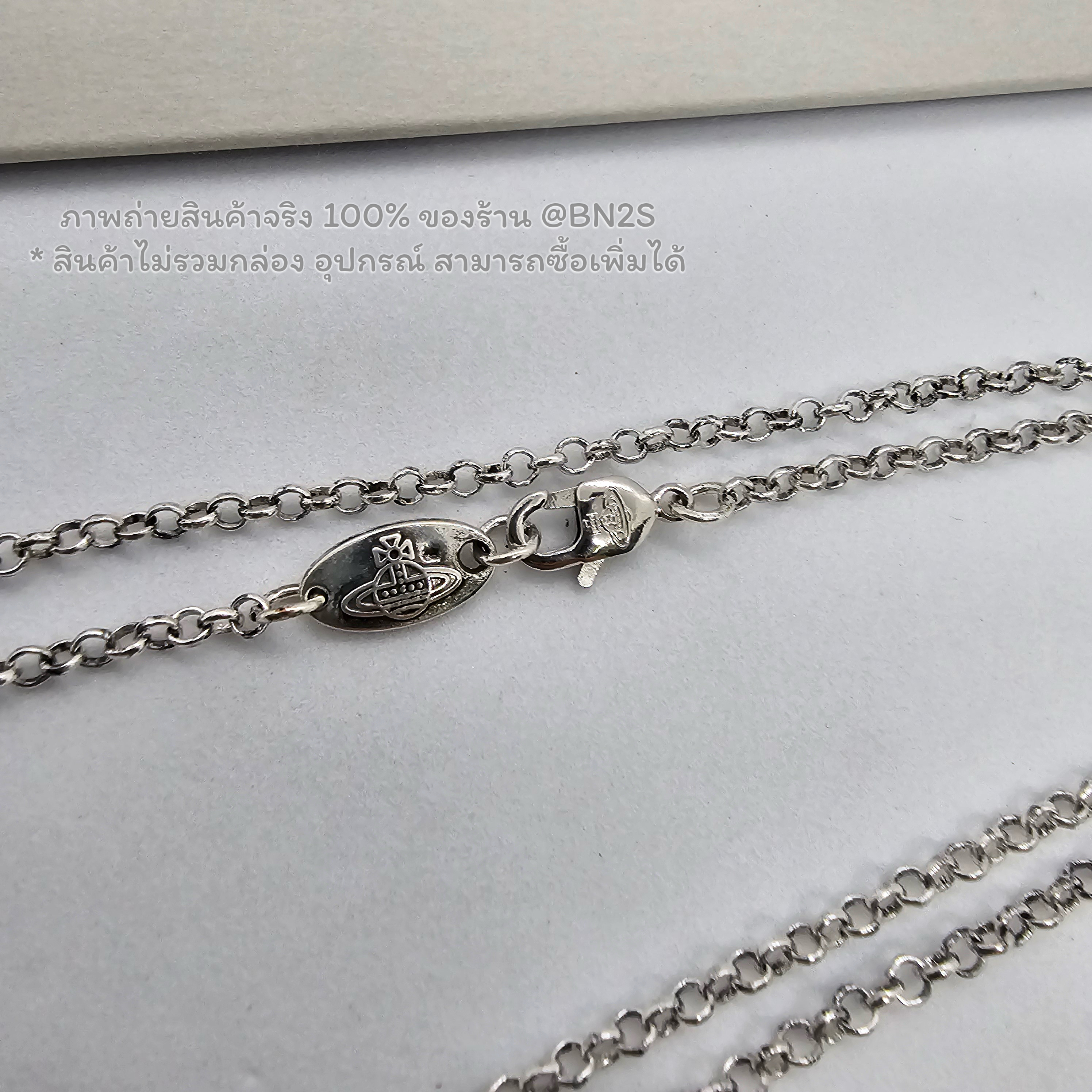 สร้อยคอผู้ชาย วิเวียน Vivienne Westwood จี้ทรงกล่อง สายโซ่อะไหล่สีเงิน รมดำ พร้อมจี้ดาวเสาร์ งานปั๊มแบรนด์ สวย สินค้าไม่รวมกล่อง อุปกรณ์