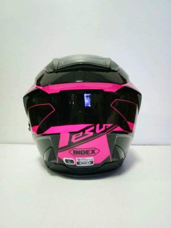 INDEX หมวกกันน็อค รุ่น TESLA ถอดคางได้ มีแว่น 2 ชั้น สามารถถอดคางได้ สีดำตัดชมพูหวาน