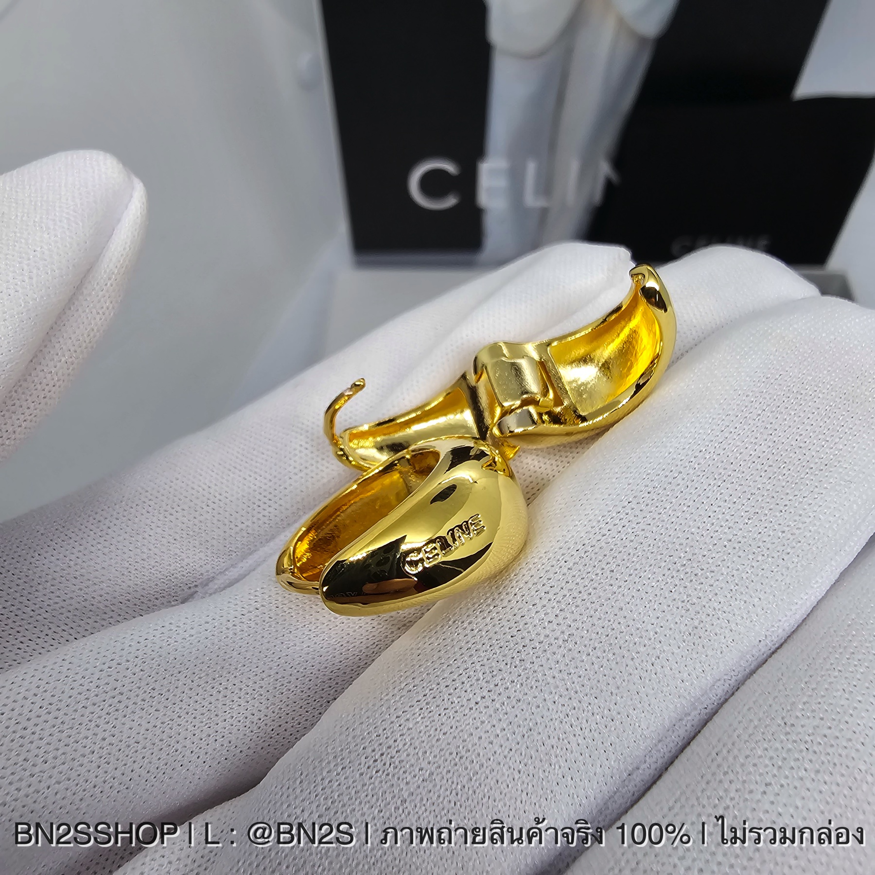 สีทอง | CELINE Droip Earrings ต่างหูซีลี จี้ทรงหยดน้ำ งานปั๊มแบรนด์ ด้านข้าง พร้อมส่งในไทย