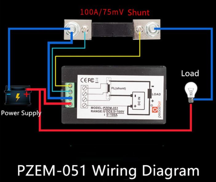 PZEM-051 Digital DC 6.5-100V 100A 4IN1 voltage current power energy Voltmeter Ammeter Watt Panel Meter