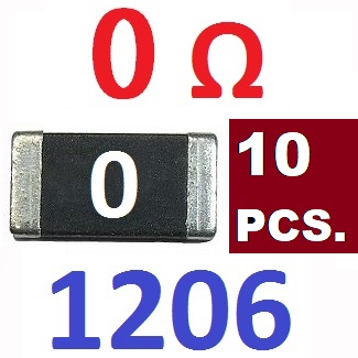 0Ohm 1/4W 5% 1206 Jumper Thick Film Chip Resistors แบ่งขายแพ็คละ 10 ชิ้น 0Ω 0E