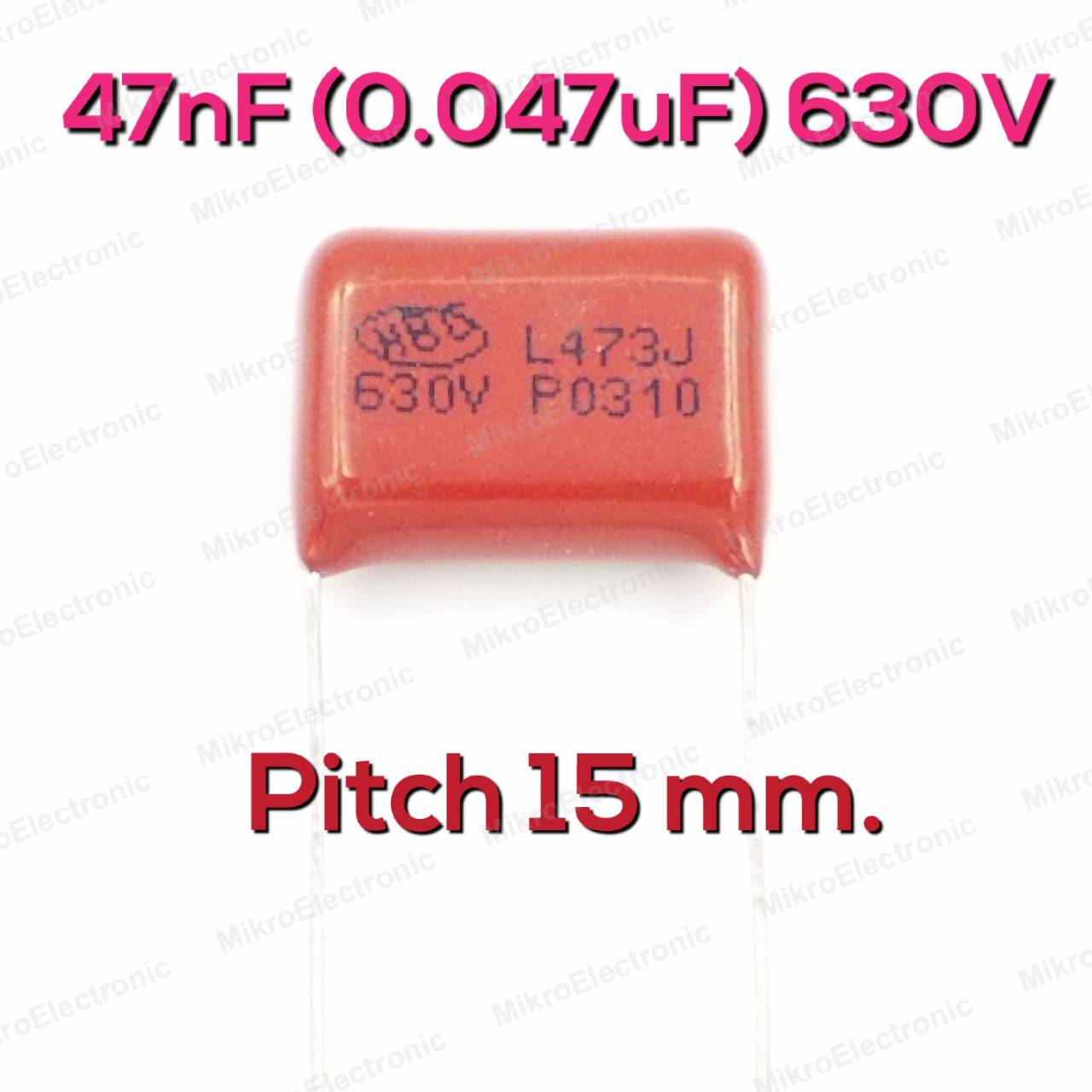 47nF(0.047uF) 630Vdc ±5% Pitch 15mm Metallized Polyester Film Cap ตัวเก็บประจุ คาปาซิเตอร์ แบบฟิล์มโลหะ