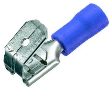 หางปลาเสียบ PBDD2-250 สีน้ำเงิน สำหรับสายไฟ 1.5-2.5 mm2 (16-14 AWG) 300V แพ็กละ 20 ตัว Double Crimp Terminal ตัวเมีย+ตัวผู้