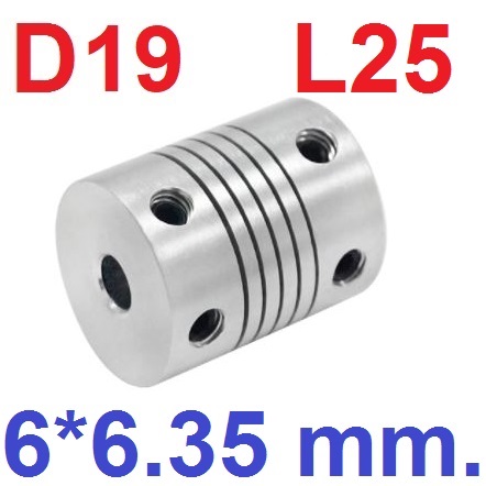 ข้อต่อเพลา 6*6.35 mm D19 L25 Aluminum Flexible Stepper Motor Coupling Motor Coupling Shaft Coupler คัปปลิ้ง ยึดเพลา 6x6.35