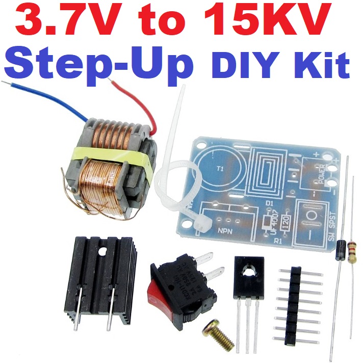 DC 3.7V-4.2V to 15KV (15000V) 15KV DC High Voltage Arc Ignition Generator Boost Step Up 18650 DIY Kit U Core Transformer Suite 3.7V