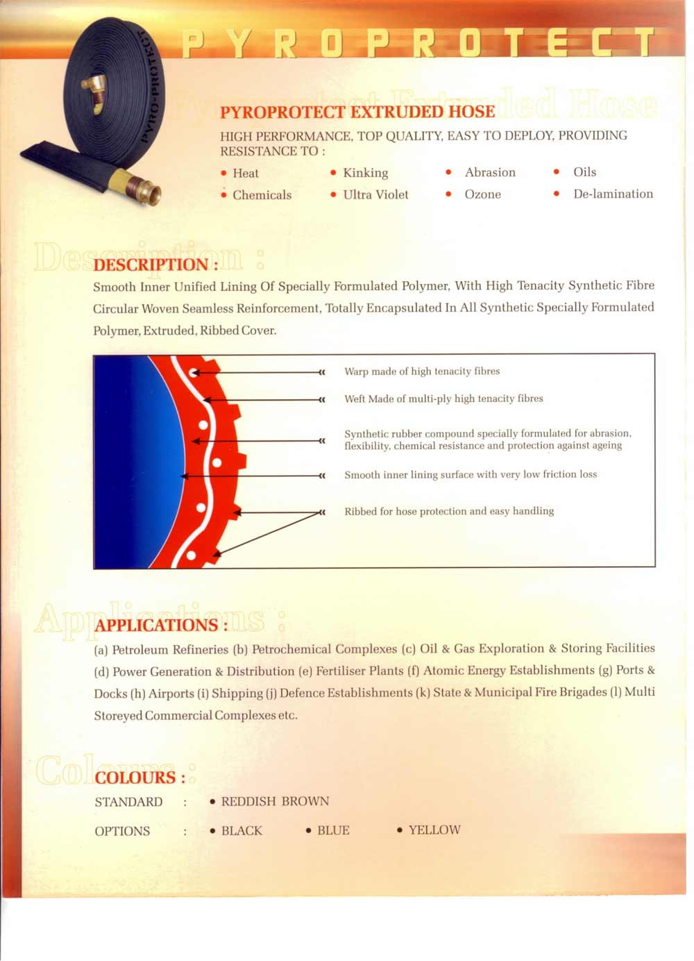 สายส่งน้ำดับเพลิง ยี่ห้อ PYROPROTECT FIRE HOSE