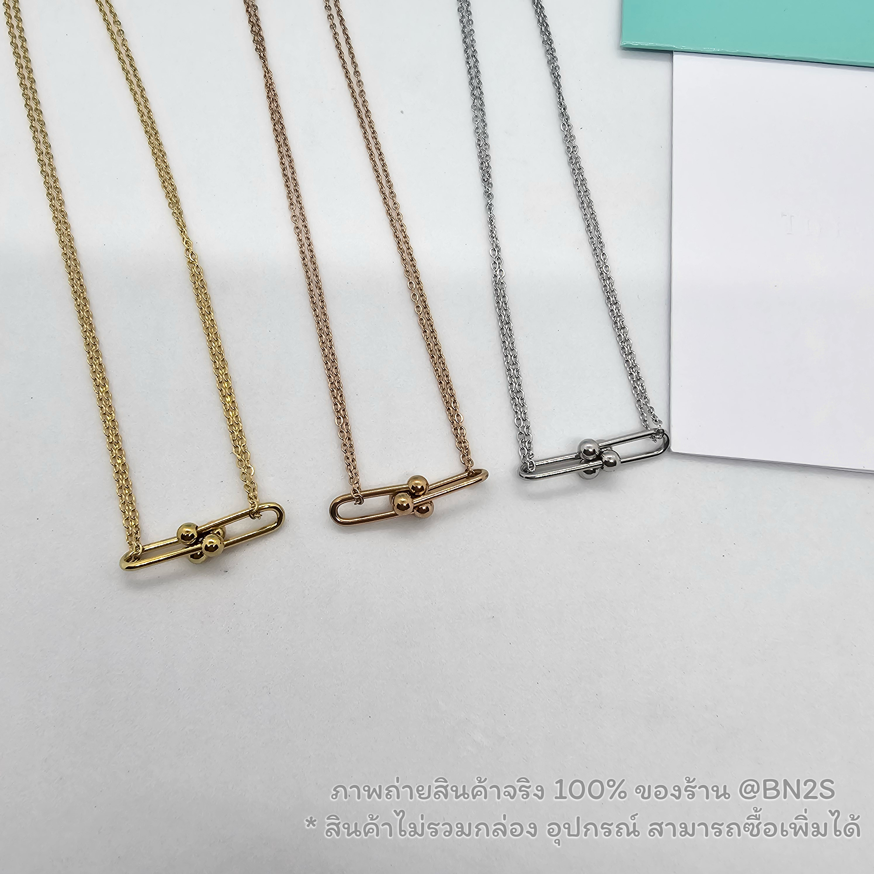สีโรสโกลด์ | สร้อยคอทิฟฟานี่ TFN Double Link Pendant Necklace รุ่นดับเบิ้ลลิงค์ มี 3 สีให้เลือก ภาพถ่ายจากงานจริง งานสวยมาก พร้อมส่ง