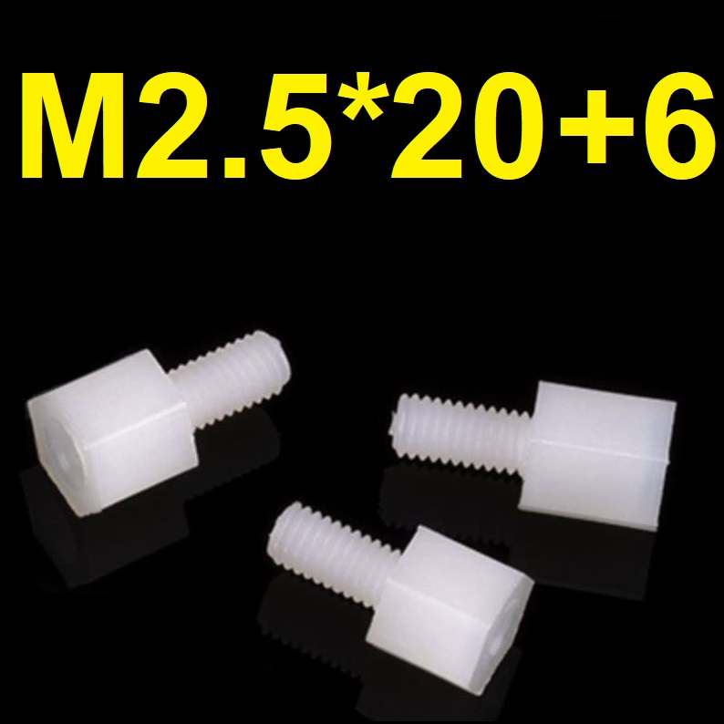 เสารองพลาสติก M2.5*20+6 mm. แบบหกเหลี่ยม M2.5x20+6 mm PCB Hexagonal nylon insulation support board spacer เสารอง PCB ไนล่อน น็อตไนลอน