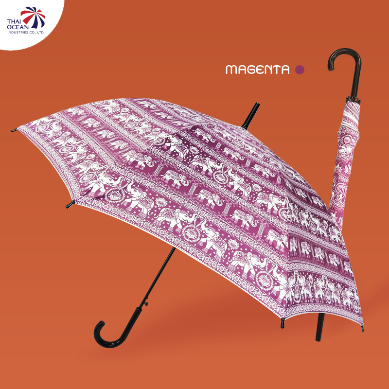 Leo ร่มยาวออโต้เปิด 21 นิ้ว ลายช้าง ผ้าเคลือบยูวีกันแดดและฝน