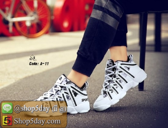 รองเท้าผ้าใบ + PU ทรง SPORT สุดชิค (ขาว-ดำ)