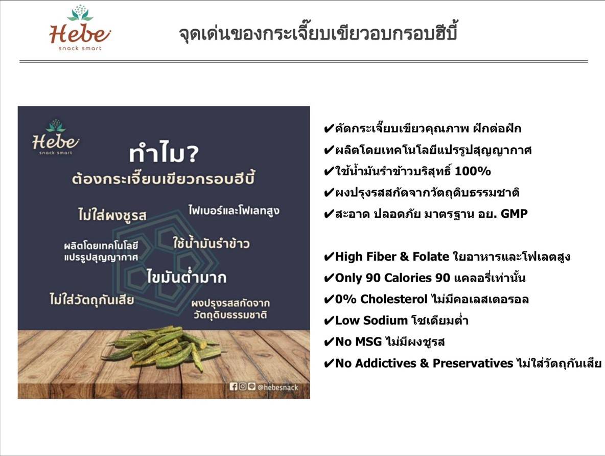 กระเจี๊ยบเขียวกรอบ ฮีบี้ Hebe รสน้ำจิ้มแจ่ว และรสพริกหม่าล่า : Healthy Hut