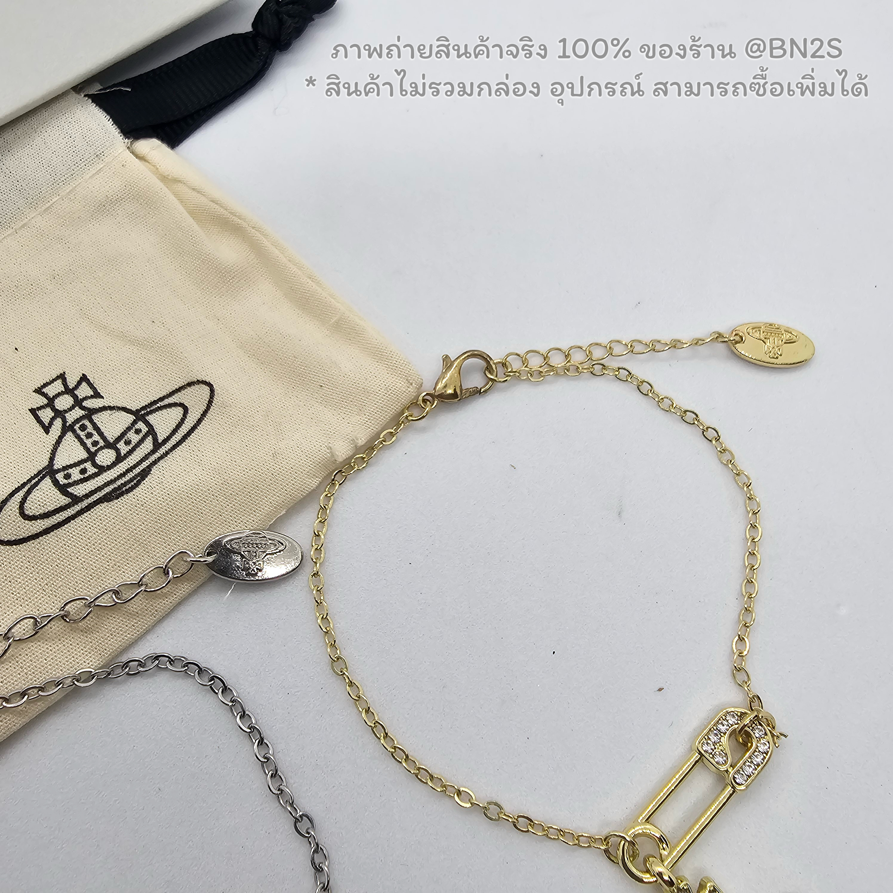 อะไหล่เงิน | Vivienne Westwood Rhodium Lucrece Safety Pin Bracelet สร้อยข้อมือสายโซ่วิเวียน จี้เข็มกลัด อะไหล่เงิน ทอง พร้อมส่ง