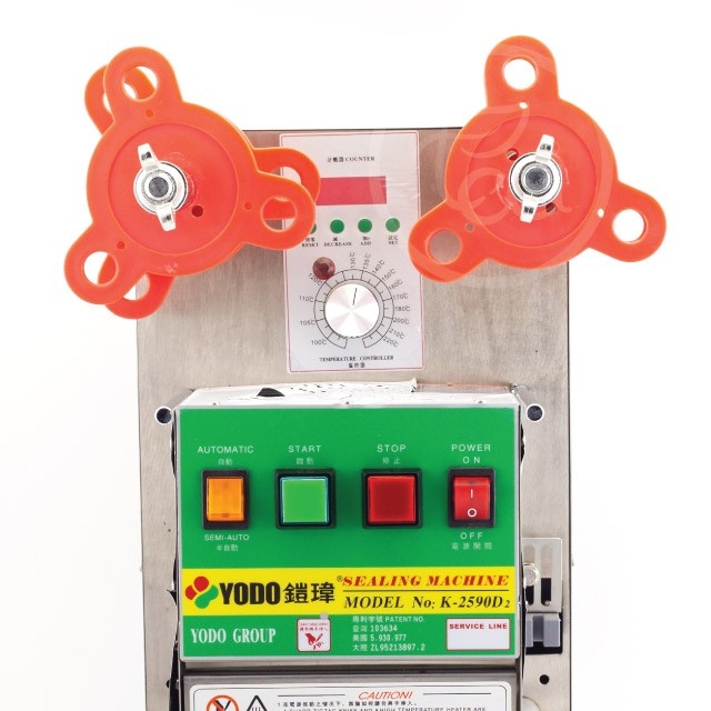 เครื่องซีลฝา ชาชมไข่มุก แก้วพลาสติก แก้วกาแฟ pp ปาก95 อัตโนมัติ YODO-2590D2 Fully Auto 500W