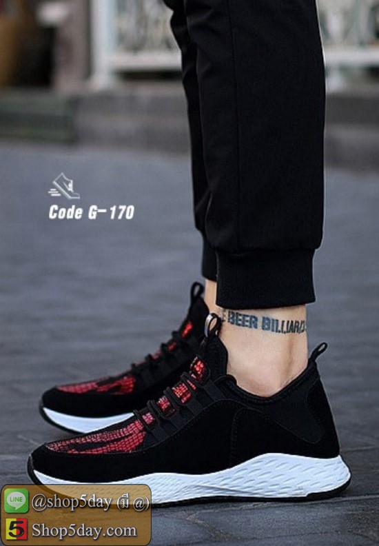 รองเท้าผ้าใบยอดฮิต ผ้ายืดหยุ่นดี นิ่มมาก (แดง-ดำ)