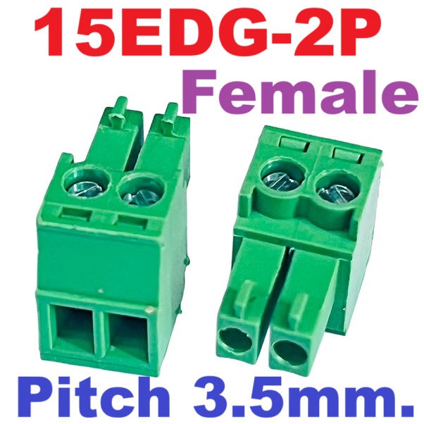 15EDG 3.5-2P Plug-in Terminal Block 2 pin Sealed straight pin socket Female 300V 8A Pitch 3.5mm Wire Range 26-16AWG ตัวเมีย