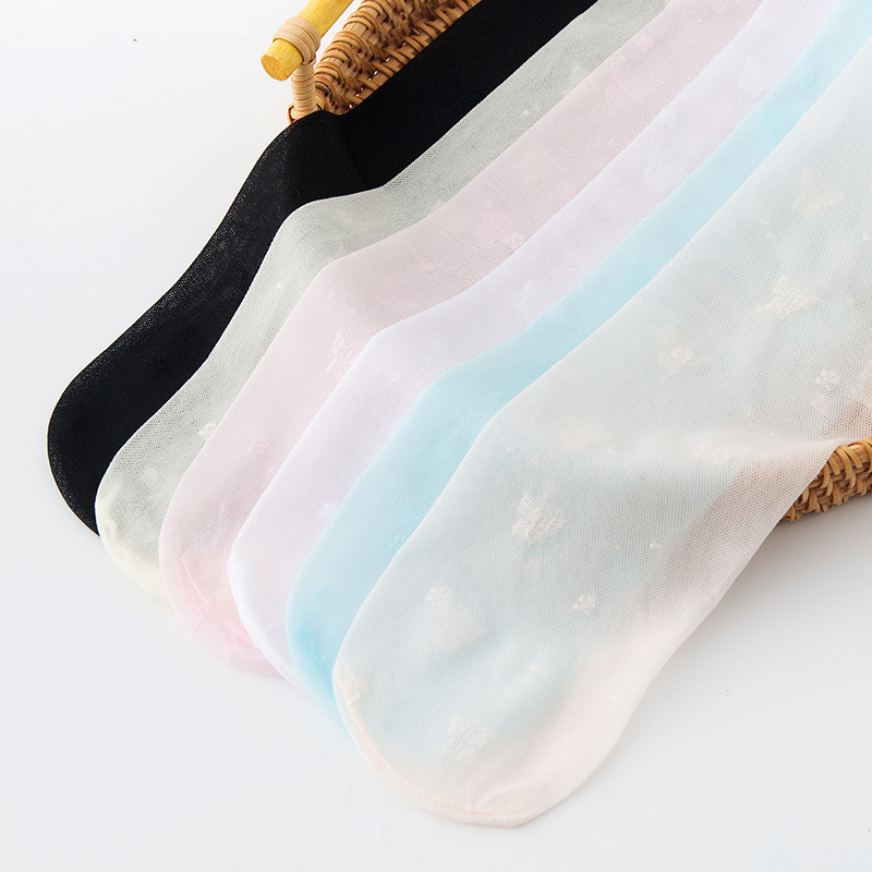 ถุงน่องเด็ก สีขาว แบบโปร่ง ลาย ผีเสื้อน่ารัก