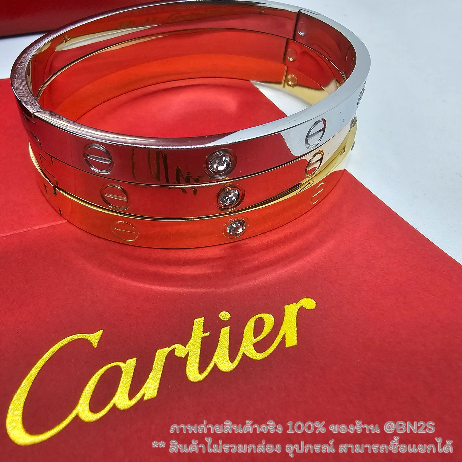 สีเงิน | กำไลคาเทีย CARTIER LOVE BRACELET WITH DIAMONDS ขนาด 4/6 มม. สีเงิน ทอง พิงค์โกลด์ กำไลสลับเพชร รุ่น เลิฟ งานสวย ปั๊มด้า =
