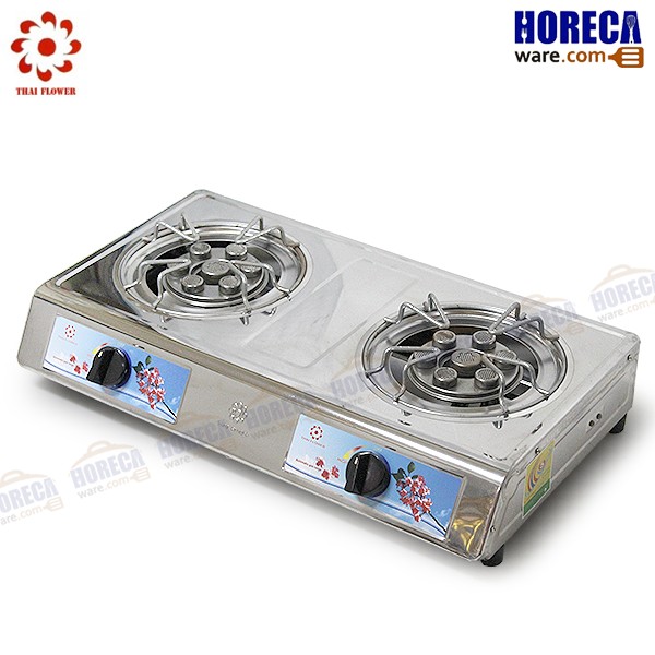 Stainless steel box stove, double burner, wire legs + T-260 Thai Flower head