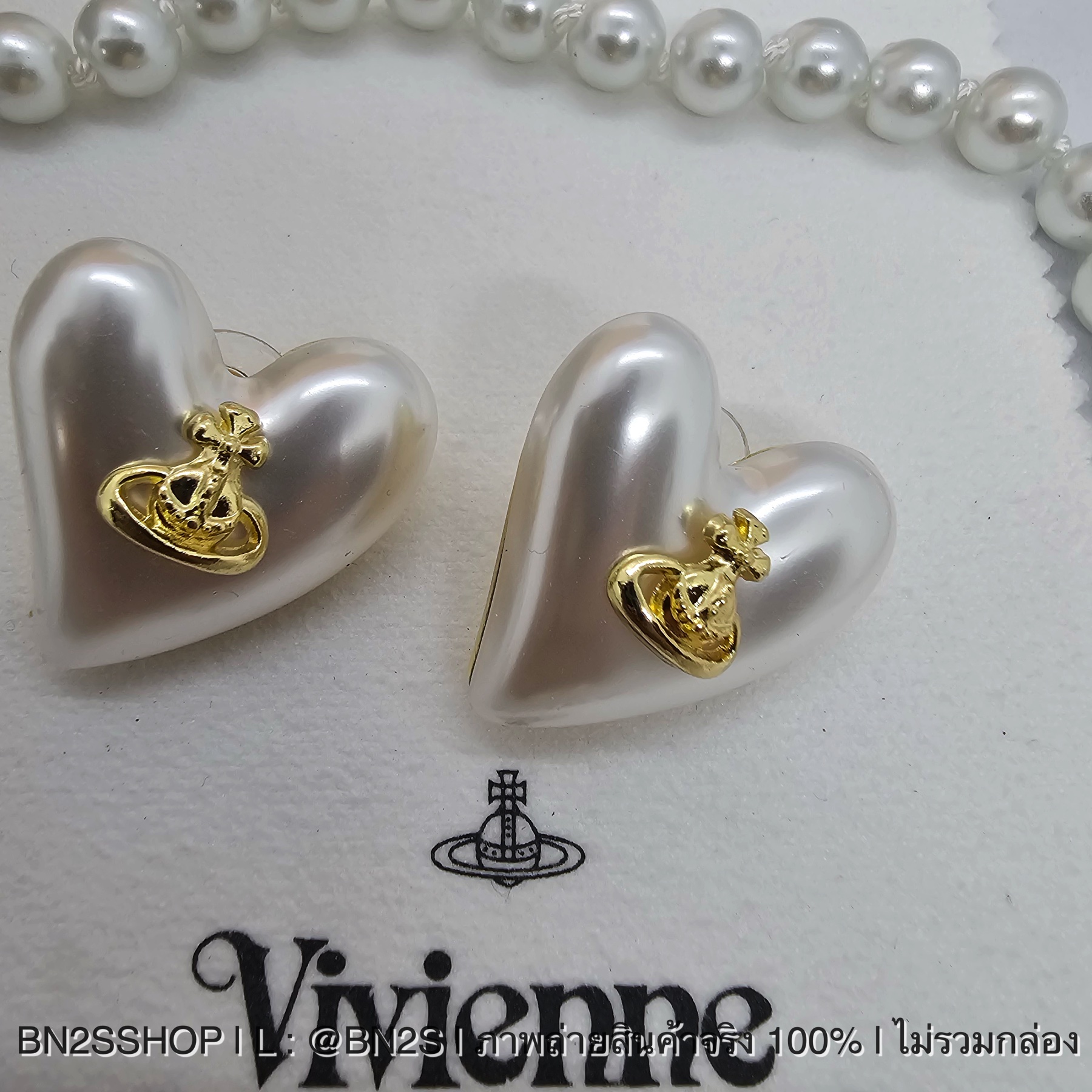 สร้อยแขน | Vivienne Westwood Heart Pearl ชุดสร้อยคอ ต่างหู รูปหัวใจ ประดับโลโก้วิเวียนสีทอง งานสวย