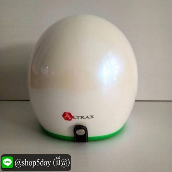 ALTRAX หมวกกันน็อควินเทจ ราคาถูก รุ่น LAZOR สีขาวมุกประกาย นวมเขียว คิ้วเขียว ถอดซักได้ พร้อมแว่นBUBBLEดำ