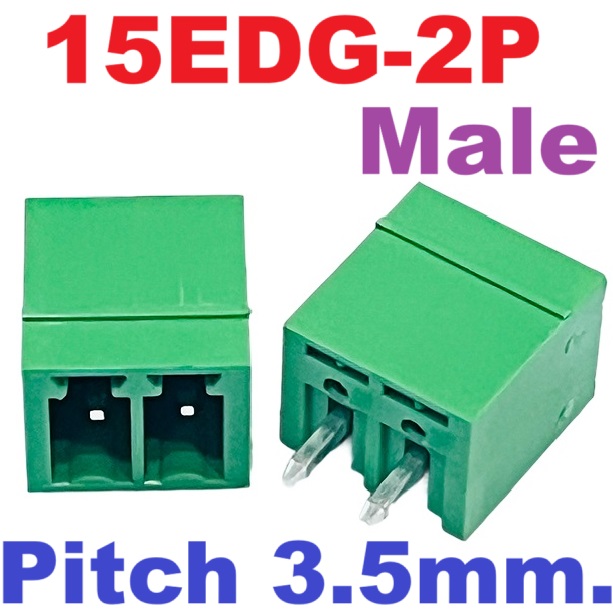 15EDG 3.5-2P Plug-in Terminal Block 2 pin Sealed straight pin socket Male 300V 8A Pitch 3.5mm Wire Range 26-16AWG ตัวผู้