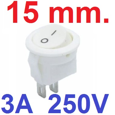 สวิตช์ 2 ทาง 2 ขา สีขาว ไม่มีไฟ ขนาด 15mm บนกลมล่างเหลี่ยม Diameter 15 mm 2PIN white color MINI ROUND Push Button rocker Switch ON/OFF power switches 3A/250V 6A/125V สวิทช์กระดก