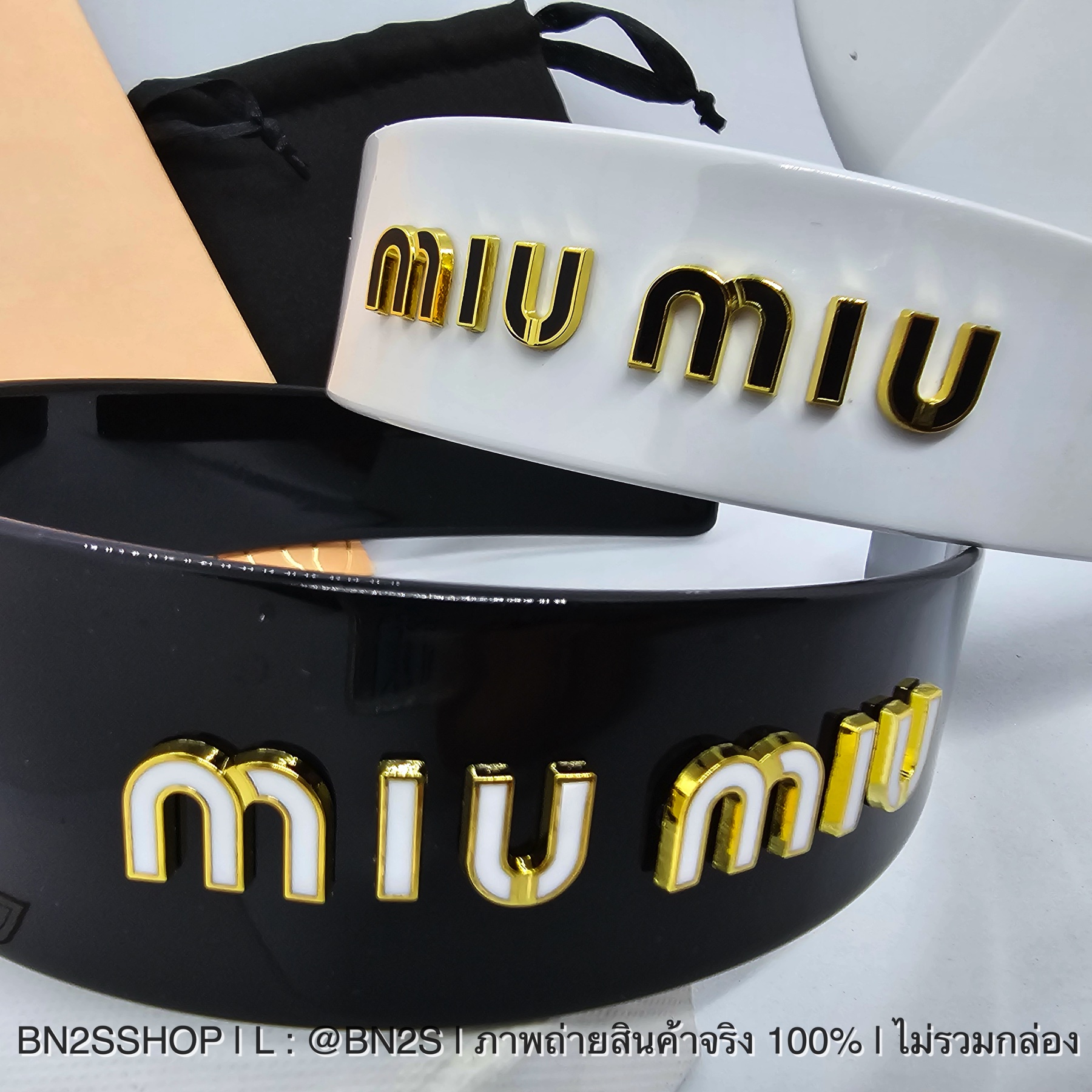 สีดำ | ที่คาดผม MIU MIU HEAD BAND ประดับโลโก้ มิว มิว
