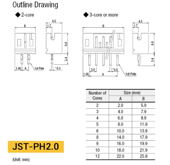 JST PH 2.0 mm double head 15cm. 5PIN (same direction) cable 5P plug connection terminal