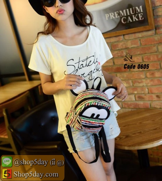 กระเป๋าสะพายผ้าใบ Mickey (ลายริ้ว)