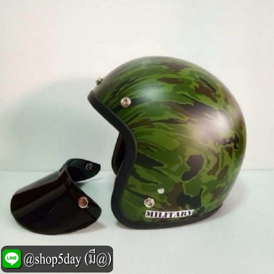 🔥ALTRAX หมวกกันน็อควินเทจคลาสสิค ราคาถูก รุ่น MILITARY นวมถอดซักได้ สีเขียวลายพราง