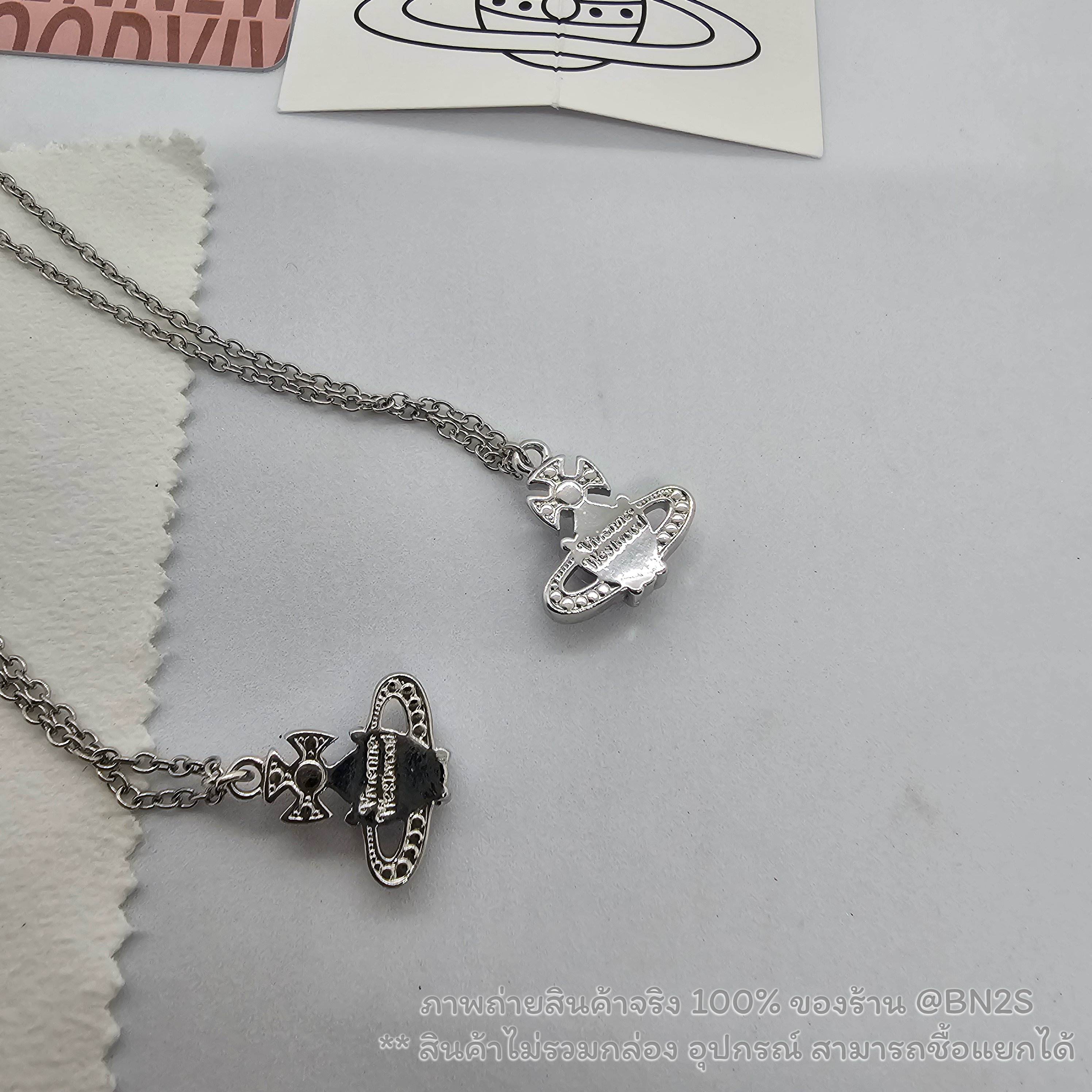 จี้เงิน | [Hi-end] Vivienne Westwood Ariella Pendent necklace สร้อยคอิเวียน ประดับจี้คริสตัลรูปหัวใจ งานปั๊มยี่ห้อ อะไหล่สีเงิน งานสวย พร้อมส่งในไทย ความยาว 40 ซม. ราคา 199฿ ไม่รวมกล่อง