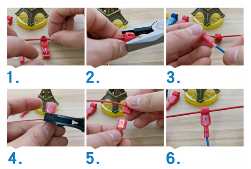 T-TAB ตัวเชื่อม สายไฟ แบบล็อค ไม่ต้องปอกฉนวน สีแดง สำหรับสายไฟ 0.5-1.0 Sqmm. (22-18 AWG)T1 T-type 0.5-1.5 sq.mm.free wire quick connection terminal connector clip connector