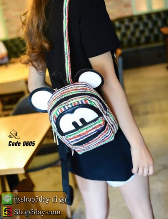 กระเป๋าสะพายผ้าใบ Mickey (ลายริ้ว)