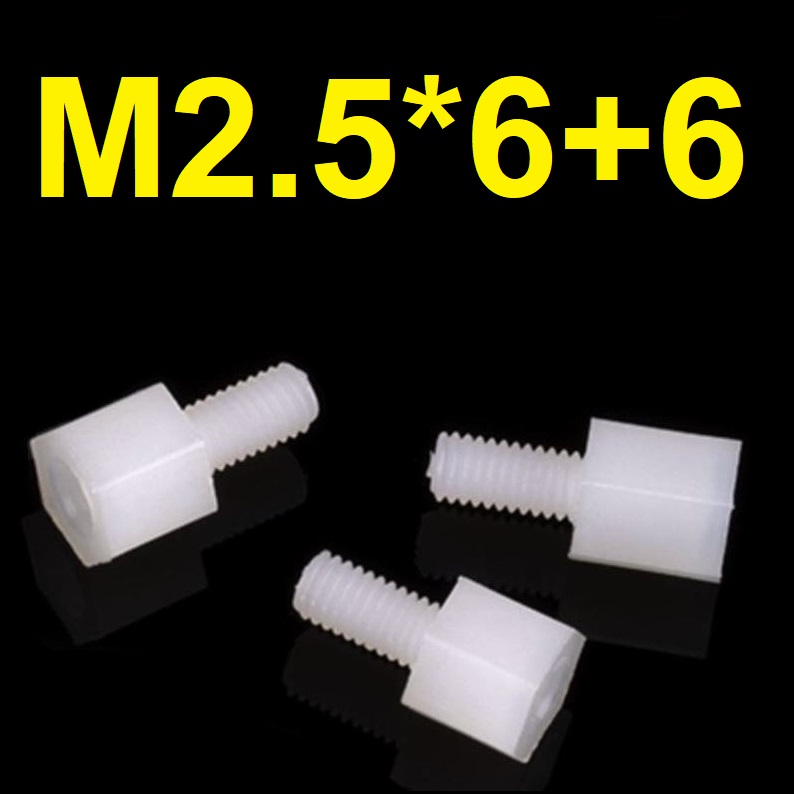 เสารองพลาสติก M2.5*6+6 mm. แบบหกเหลี่ยม M2.5x6+6 mm PCB Hexagonal nylon insulation support board spacer เสารอง PCB ไนล่อน น็อตไนลอน