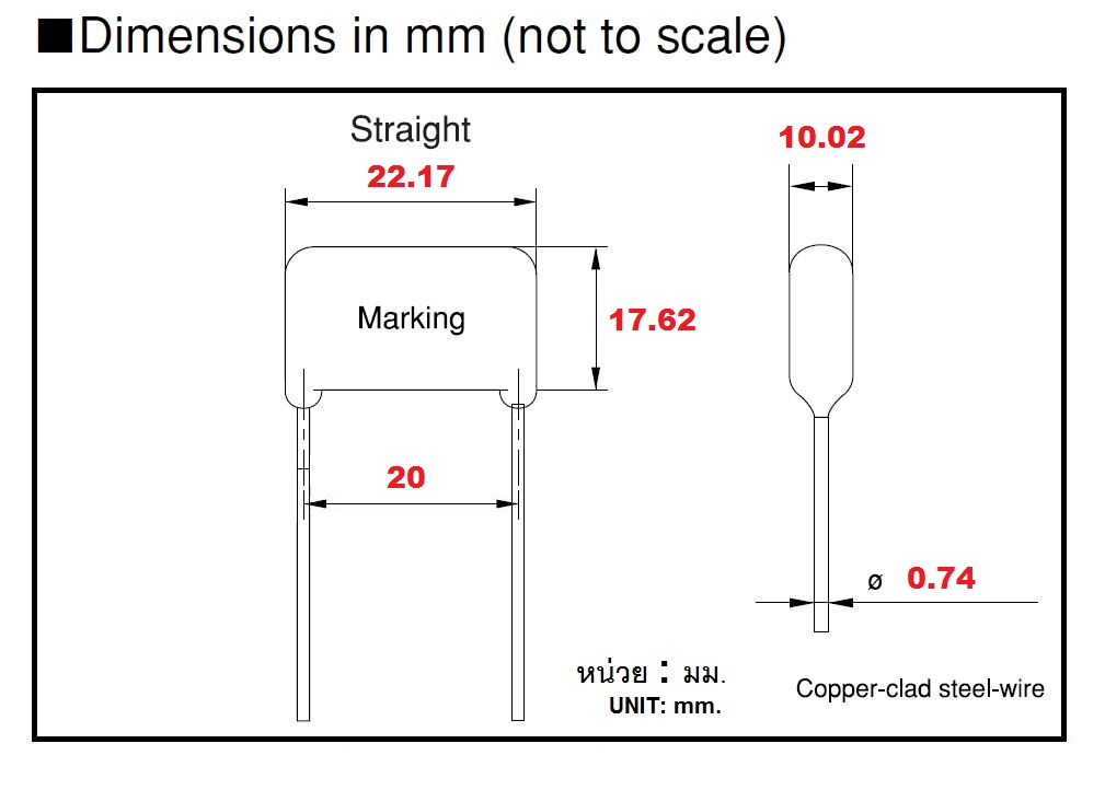 560nF(0.56uF) 630Vdc ±5% Pitch 20mm Metallized Polyester Film Cap ตัวเก็บประจุ คาปาซิเตอร์ แบบฟิล์มโลหะ
