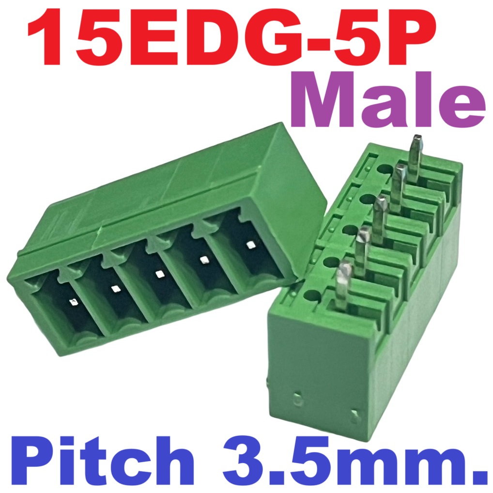 15EDG 3.5-5P Plug-in Terminal Block 5 pin Sealed straight pin socket Male 300V 8A Pitch 3.5mm Wire Range 26-16AWG ตัวผู้