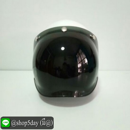 🔥หมวกกันน็อคแนววินเทจสีขาวเงา พร้อมชิวบับเบิ้ลสีดำ