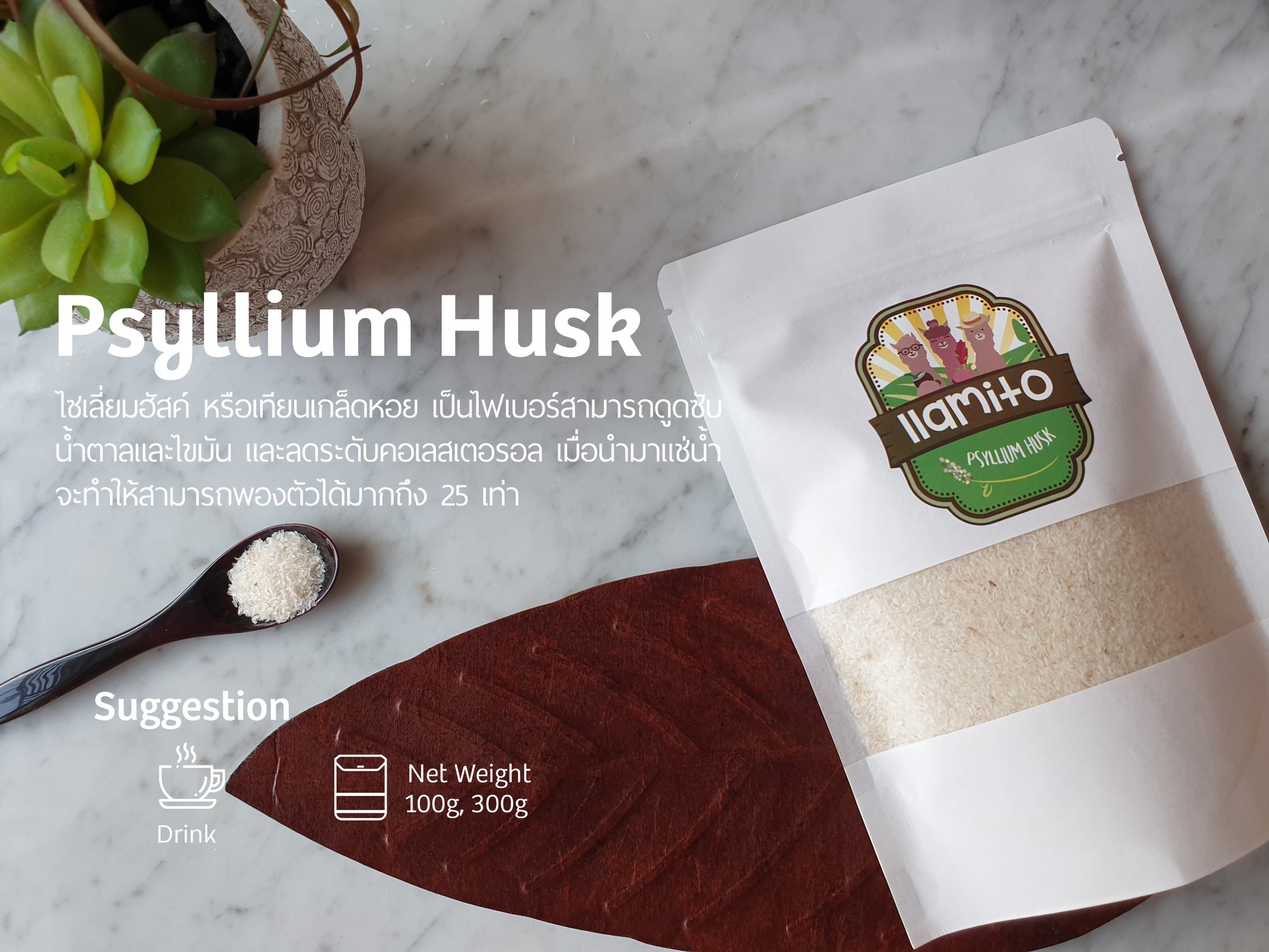 ไซเลียมฮัสค์ Psyllium husk 100 g by Llamito : Healthy Hut