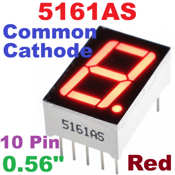 Digital Display 0.56 inch 10 pin 5161AS 1 bit 7 segment Red LED Digitron Common Cathode