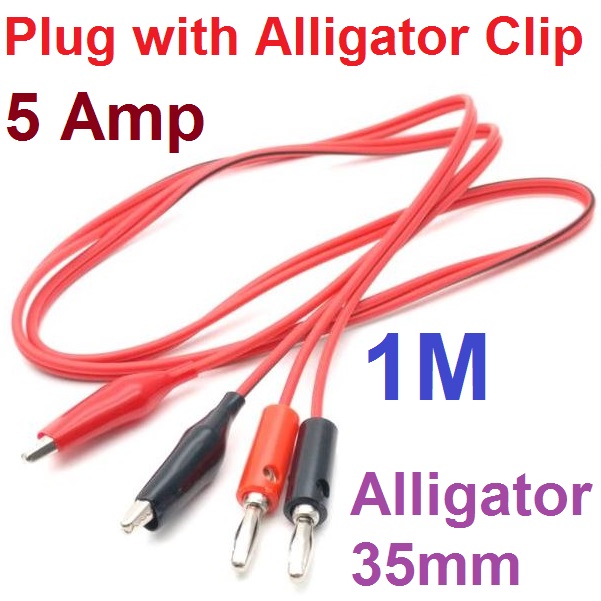 สายไฟปลั๊กกล้วย คลิปจระเข้ ยาว 1 เมตร 4mm Banana Plug with Alligator 35mm.Clip electric to AV Electrical Clamp Test Lead cord Cable Connectors wire for Multimeter สายไฟพร้อมปากคีบ