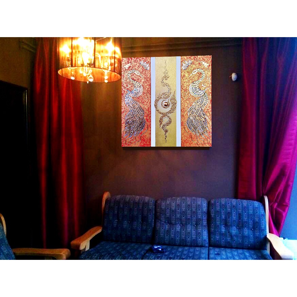 ภาพวาดนกยุงทอง ภาพวาดติดผนัง ใช้ตกแต่งผนังห้อง เสริมมงคล รับทรัพย์ ภาพติดฝาผนัง ภาพติดผนังห้อง ใช้ตกแต่งผนังห้อง E0042