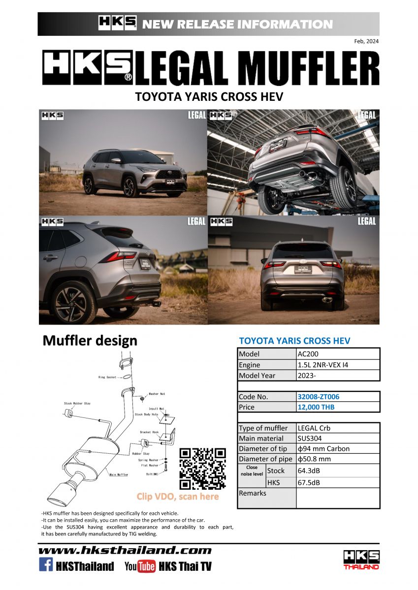 ท่อ HKS สำหรับ TOYOTA YARIS CROSS ตั้งแต่ปี 2023 LEGAL Carbon TAIL (Single)