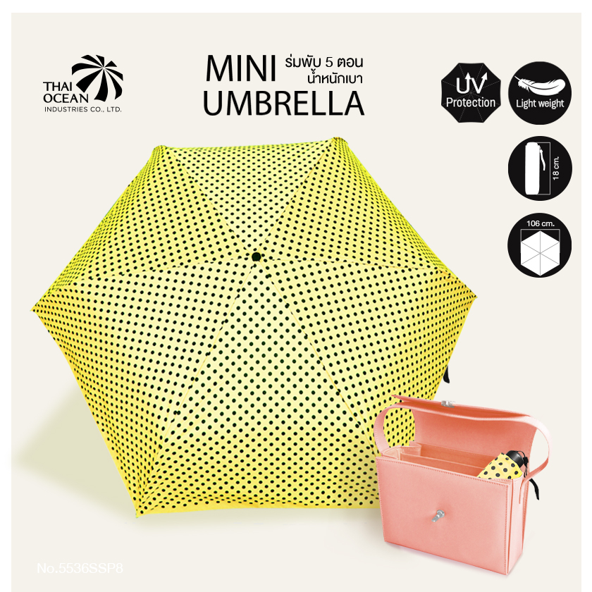 Leo ร่มพับน้ำหนักเบาพิเศษ 5 ตอน ลายจุด พกง่าย ใส่กระเป๋าถือได้ ผ้าเคลือบยูวีกันแดด