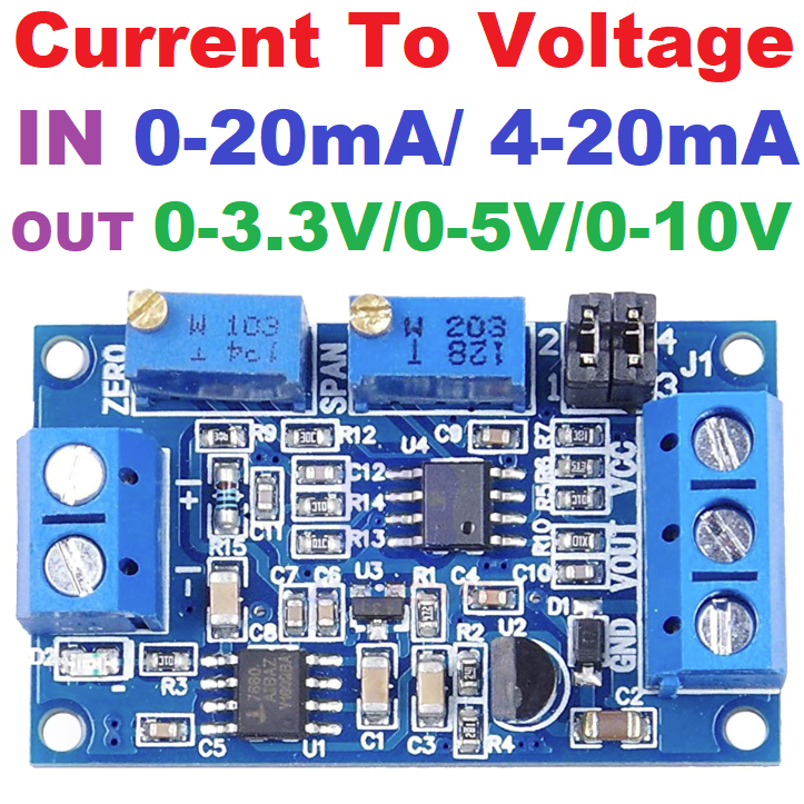 โมดูลแปลงกระแสเป็นแรงดัน Current To Voltage Module 0-20mA/4 -20mA to 0- 3.3V/0 -5V/0 -10V Voltage Transmitter Signal Converter Module