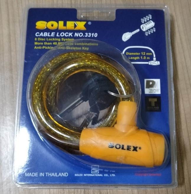 SOLEX รุ่น 3310,3315 เคเบิ้ลล็อค หมวกกันน๊อค ใช้ล็อครถมอเตอร์ไซค์ ล็อครถจักรยาน ล็อคประตู