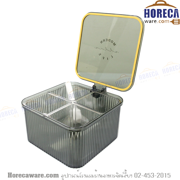 ชุดเครื่องปรุง 4 ที่ มีฝาปิด มีมือจับ ช่อง สีใส ซีลส้ม ศศิธ [sst-02-01]