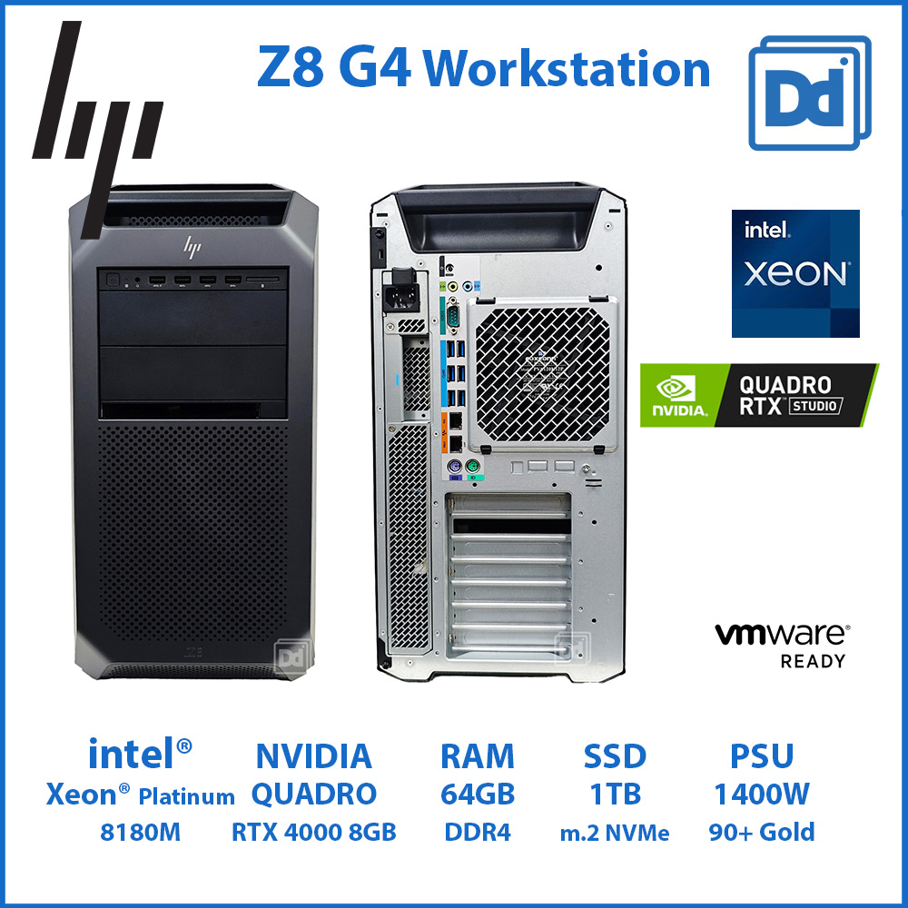 HP Z8 G4 Workstation 2X Xeon Platinum 8180M 56C/112T NVIDIA Quadro RTX 4000 8GB RAM 64GB SSD NVMe 1TB USED คอมพิวเตอร์ทำงาน